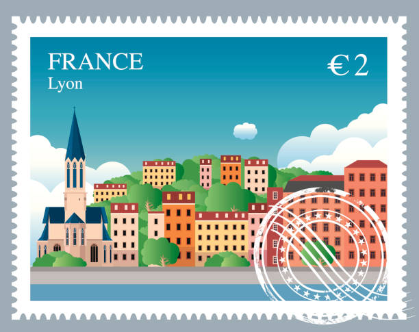 france stamp - lyon stock illustrations