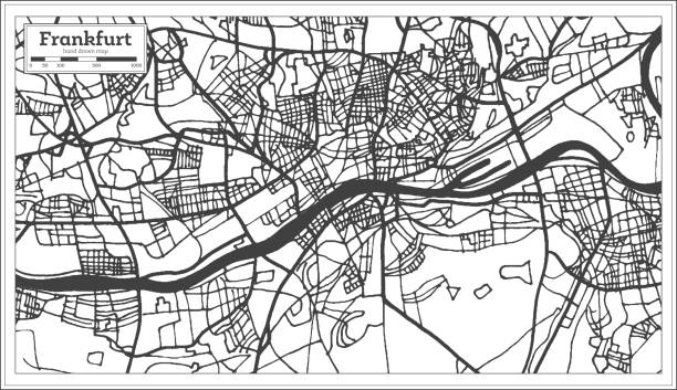 레트로 스타일에서 프랑크푸르트 독일 도시 지도입니다. 개요 지도입니다. - frankfurt stock illustrations