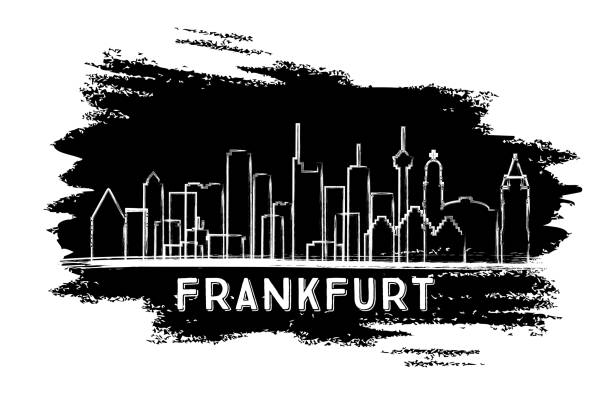 франкфурт германия сити скайлайн силуэт. нарисованный вручную эскиз. - frankfurt stock illustrations