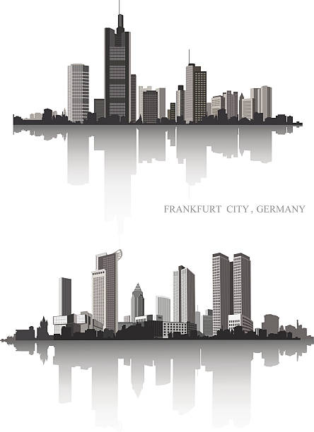 frankfurt auf den fluss.   urban panorama.   vektor-set. - frankfurt stock-grafiken, -clipart, -cartoons und -symbole