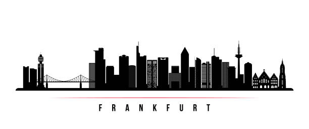 프랑크푸르트 스카이 라인 수평 배너입니다. 독일 프랑크푸르트의 흑백 실루엣. 설계를 위한 벡터 템플릿입니다. - frankfurt stock illustrations