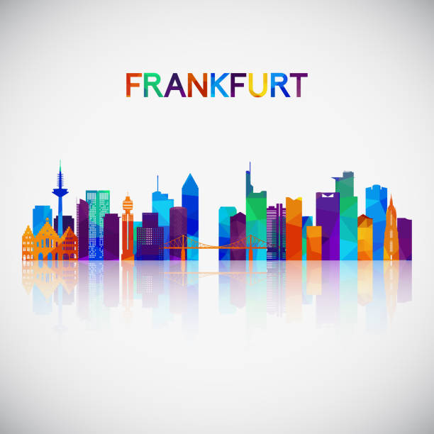 renkli geometrik tarzda frankfurt silüeti silueti. tasarımınızın sembolü. vektör illustration. - frankfurt stock illustrations
