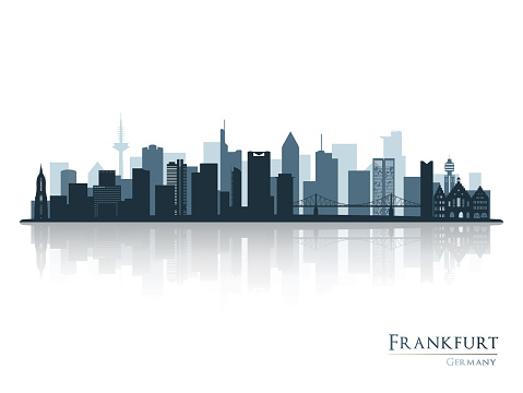 Frankfurt skyline silhouette with reflection.