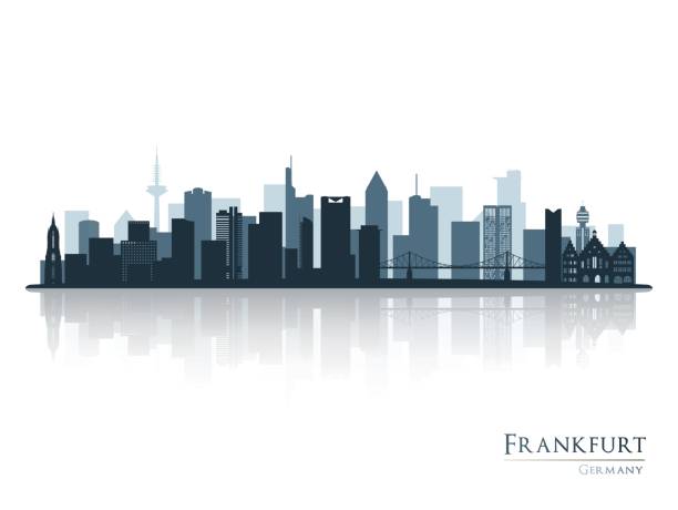 frankfurt skyline silhouette mit reflexion. - frankfurt am main stock-grafiken, -clipart, -cartoons und -symbole