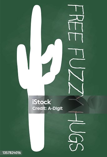 istock Free Hugs Cactus Icon Chalkboard 1357824016