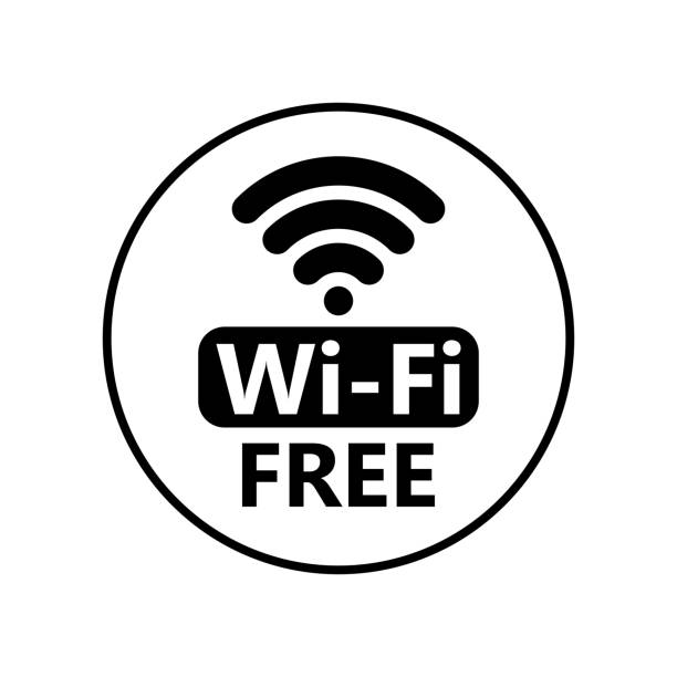 Free wifi icon. Wireless connection sticker Free wifi icon sticker. Vector black wifi sign. Wireless Network icon for wlan free access design free sign up stock illustrations