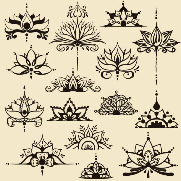 freihandzeichnen von lotus im osten stil - lotusblume tattoo stock-grafiken, -clipart, -cartoons und -symbole