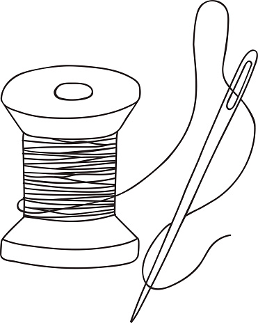 Freehand Drawn Vector Illustration Vintage Wooden Spool Thread Needle ...