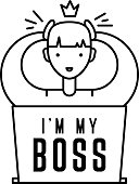 Freelance line icon, sign, vector illustration. Freelancer working at home with laptop. Concept of remote working or working at home. Pros and Cons of Freelancing. I'm my boss. Girl with crown