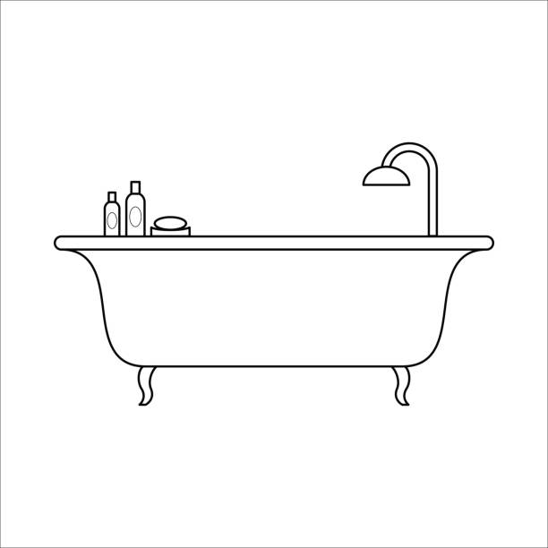 свободная ванна, дизайн линии домашней мебели, концепция интерьера - drawin...