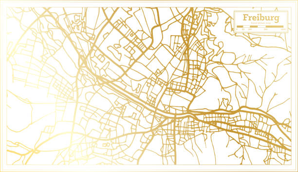 карта города фрайбург германия в стиле ретро в золотом цвете. карта контура. - freiburg stock illustrations
