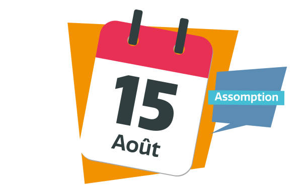 illustrazioni stock, clip art, cartoni animati e icone di tendenza di francese 15 agosto calendario - ferragosto
