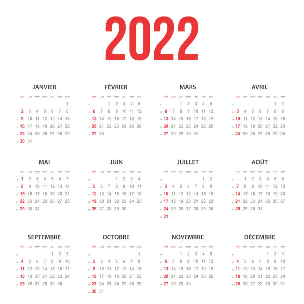French Calendar 2022 Calendar 2022 - French version (version française). Need another version, another year... Check my portfolio. Vector Illustration (EPS10, well layered and grouped). Easy to edit, manipulate, resize or colorize. Vector and Jpeg file of different sizes. french language stock illustrations