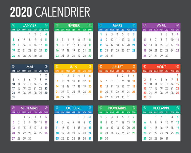 2020 French Calendar Template Design A calendar design template for the year 2020. File is built in CMYK for optimal printing. french language stock illustrations