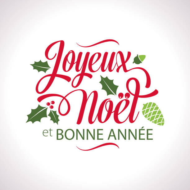 French Christmas Joyeux Noël Lettering Text Vector illustration holiday french quote Christmas Joyeux Noël lettering Text french language stock illustrations