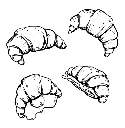 French croissants illustration. Black and white sketch.