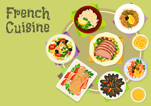 French cuisine snacks and salads icon design