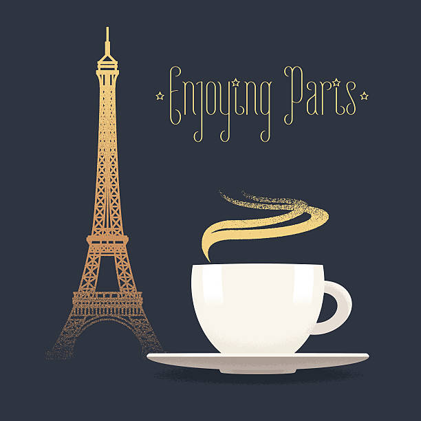 ilustrações de stock, clip art, desenhos animados e ícones de french eiffel tower and coffee with steam vector illustration - paris night