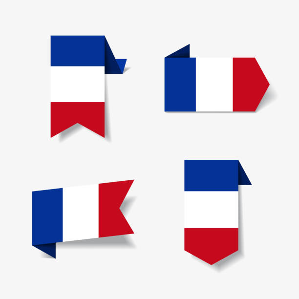illustrations, cliparts, dessins animés et icônes de étiquettes et autocollants de drapeau français. illustration vectorielle. - drapeau français