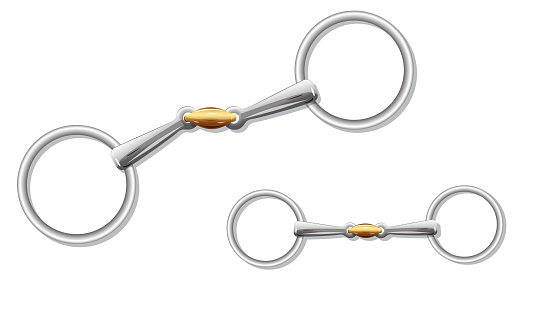 French link ring snaffle bit with a  yellow metal lozenge