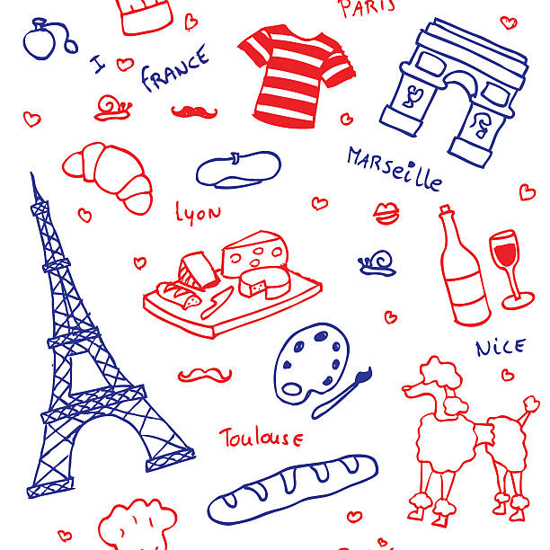 french symbols and icons seamless pattern - lyon 幅插畫檔、美工圖案、卡通及圖標
