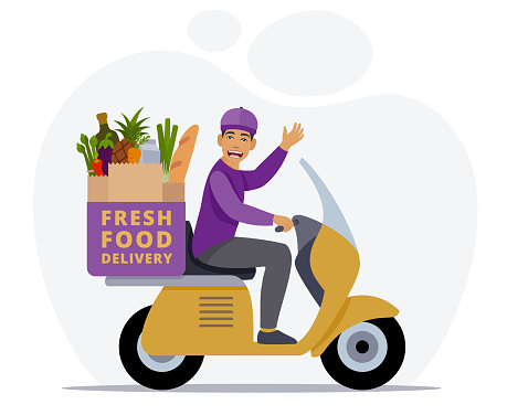 Fresh and healthy food scooter delivery concept.