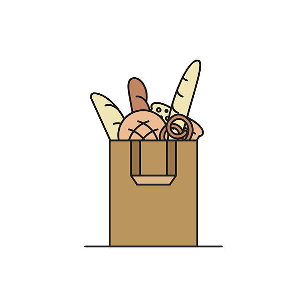 bildbanksillustrationer, clip art samt tecknat material och ikoner med fresh bread in a package - brown paper bag