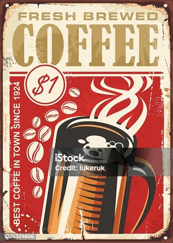 istock Fresh brewed coffee vintage sign design 1025324606