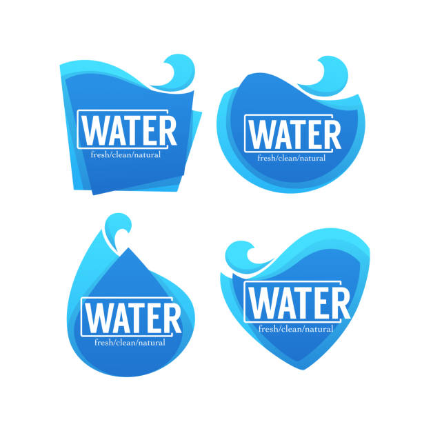 fresh, clean, natural, vector collection of water stickers, labels, banners fresh, clean, natural, vector collection of water stickers, labels, banners wave water borders stock illustrations