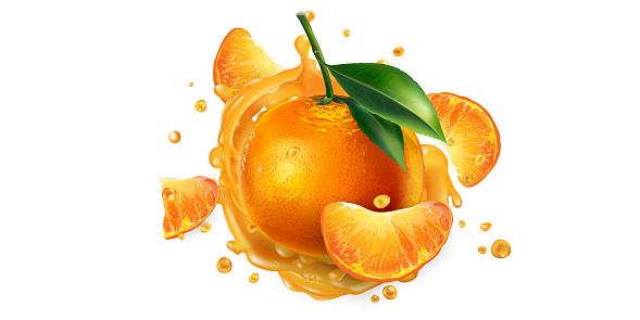 Fresh mandarins and a splash of fruit juice.