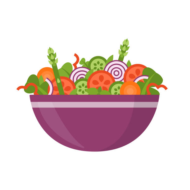 ilustrações de stock, clip art, desenhos animados e ícones de fresh vegetable salad - salad bowl