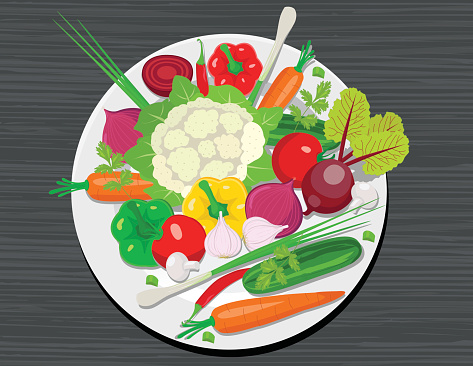 Fresh Vegetables On Plate With  Wooden Background