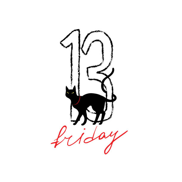 ilustraciones, imágenes clip art, dibujos animados e iconos de stock de el viernes 13 de grunge ilustración con numerales y negro, cat. - friday the 13th