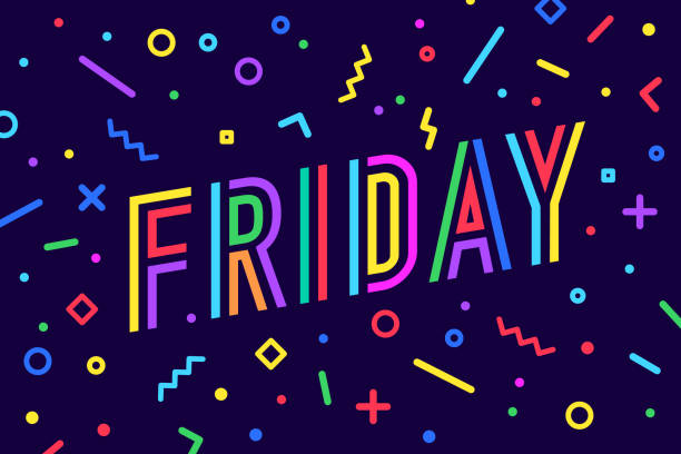 Friday. Banner, speech bubble, poster and typography Friday. Banner, speech bubble, poster and lettering typography, geometric style with text Friday. Icon message friday cloud talk for banner, poster, web. Dark blue background. Vector Illustration happy friday stock illustrations