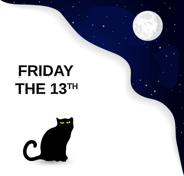 illustrations, cliparts, dessins animés et icônes de vendredi 13 poster avec chat noir et la pleine lune. illustration vectorielle. - vendredi 13