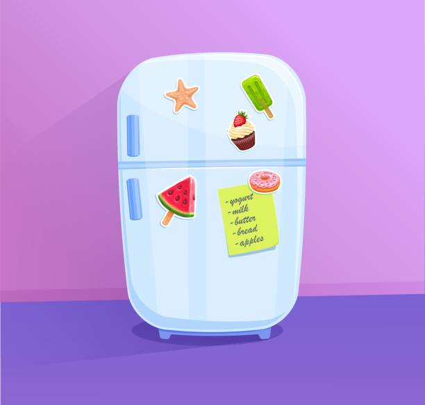 stockillustraties, clipart, cartoons en iconen met koelkast pictogram met magneten - fridge