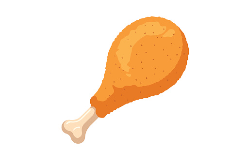 Fried crispy chicken leg. Cartoon fast food drumsticks vector illustration