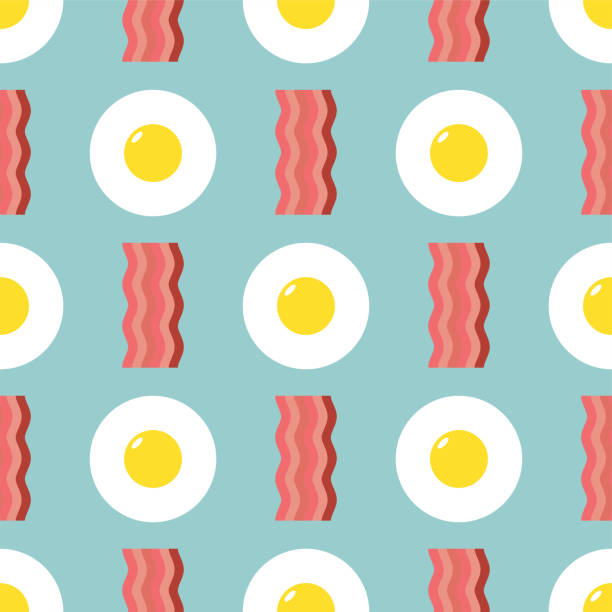 ilustrações de stock, clip art, desenhos animados e ícones de fried eggs and bacon pattern seamless. vector background - bacon