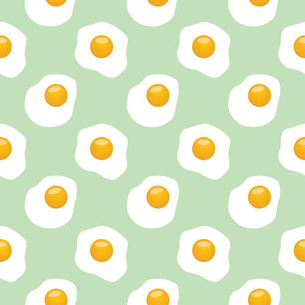 Fried Eggs Pattern Vector seamless pattern of fried eggs on a green background. breakfast designs stock illustrations