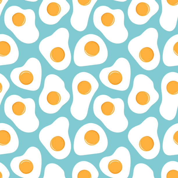 Fried Eggs seamless pattern on blue background. Vector illustration. Fried Eggs seamless pattern on blue background. Vector illustration. breakfast designs stock illustrations