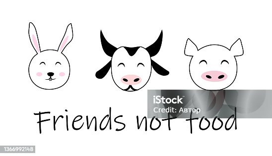 istock Friend not food animal rights meatless diet concept vector isolated icon set animal cute head sketch doodle drawing graphic vegetarian 1366992148