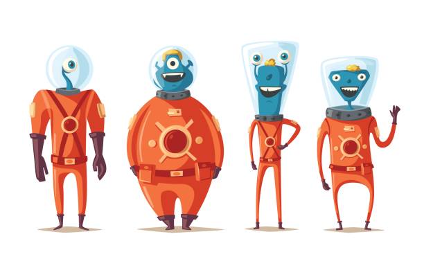 Friendly aliens. Cartoon vector illustration vector art illustration