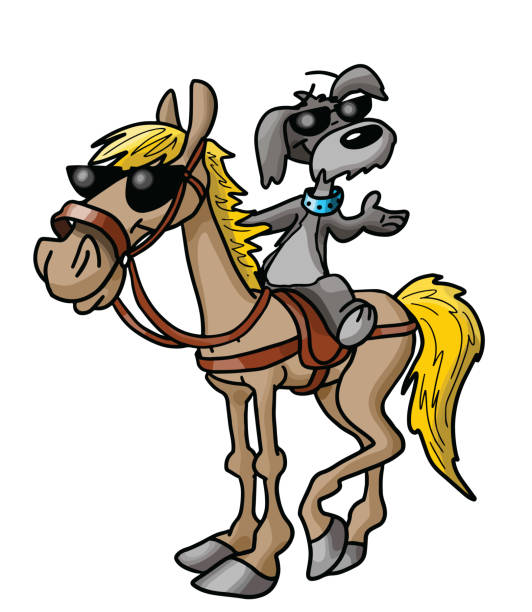 bildbanksillustrationer, clip art samt tecknat material och ikoner med vänskap mellan en tecknad häst och en hund vektor illustration - silly horse