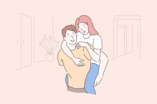 stockillustraties, clipart, cartoons en iconen met vriendschap, romantisch relatieconcept - piggyback funny