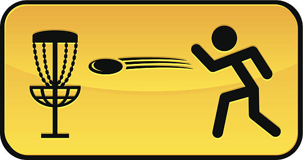 frisbee golf sign sign depicting a stick figure playing frisbee golf frisbee stock illustrations