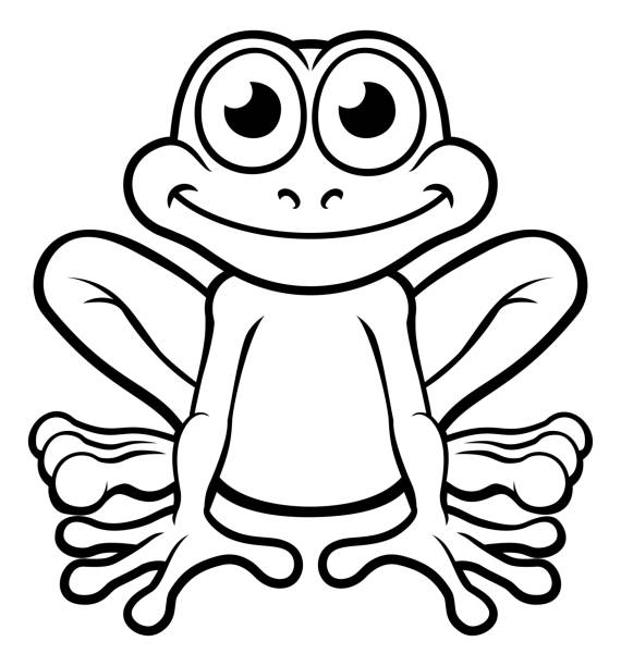 Frog Cartoon Character An illustration of a cute frog cartoon character outline coloring illustration tree frog drawing stock illustrations