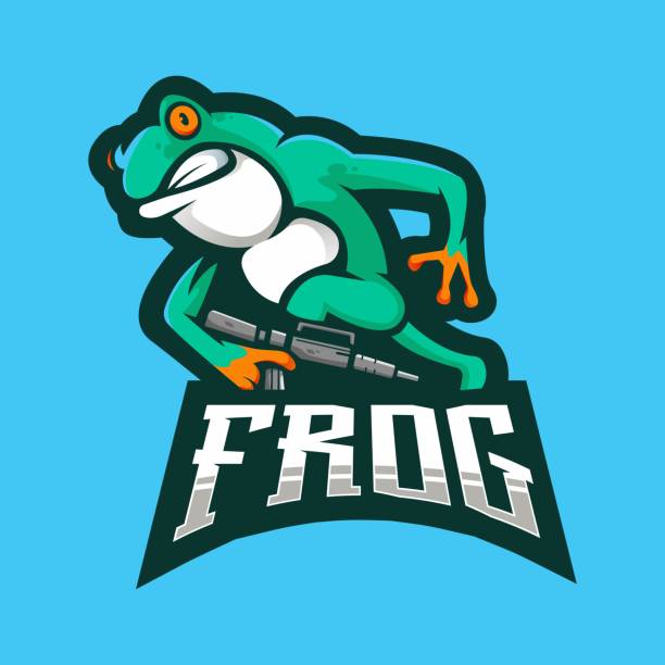 frog gaming logo Frog mascot logo design. Illustration of a war frog carrying a weapon for gaming tree frog drawing stock illustrations