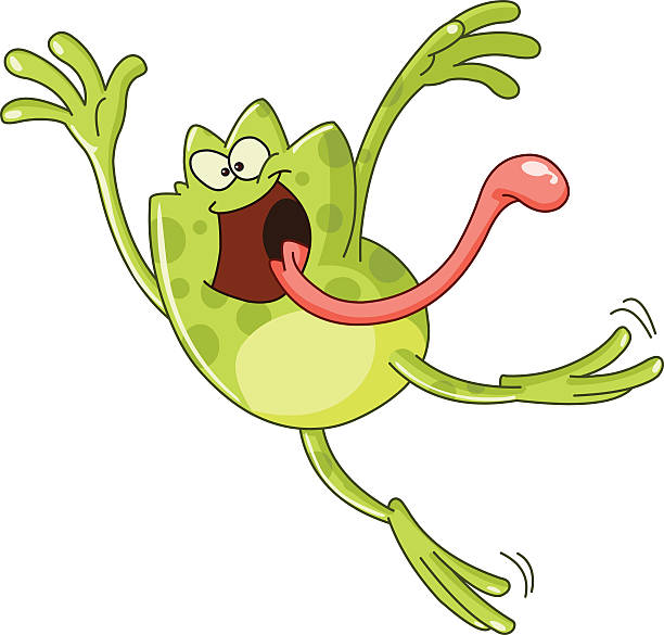 Frog jumping Frog jumping and sticking out a tongue tree frog drawing stock illustrations