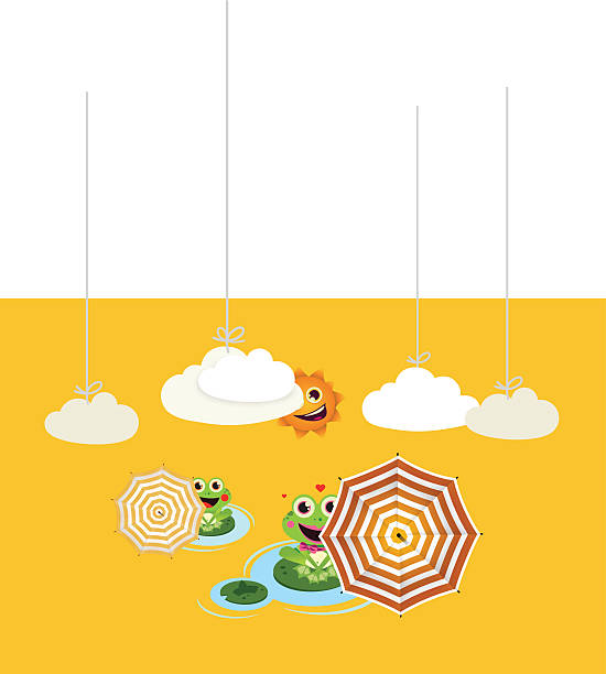 Frogs with umbrella in summer vector art illustration