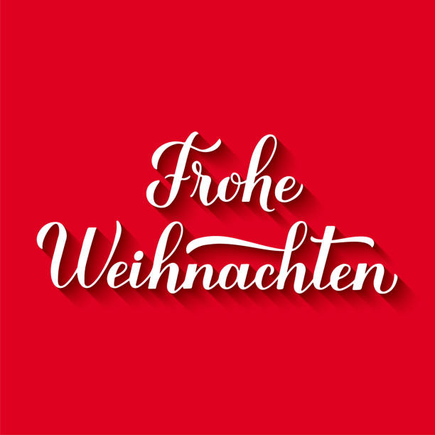 frohe weihnachten kaligrafii strony napis z cienia na czerwonym tle. plakat z wesołą świąteczną typografią w języku niemieckim. szablon wektorowy do kart okolicznościowych, banerów, ulotek itp. - weihnachten stock illustrations